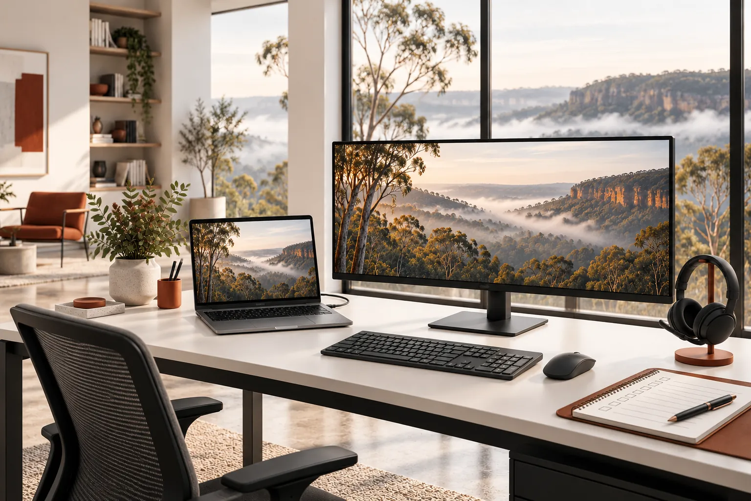 Illustration of a prepared workstation and a checklist.
